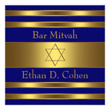 Barre Mitzvah d'étoile de David d'or de bleu marin Faire-parts