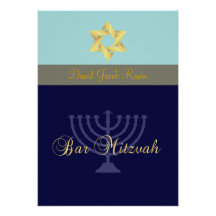 Barre Mitzvah/lumière + bleu-foncé Cartons D'invitation