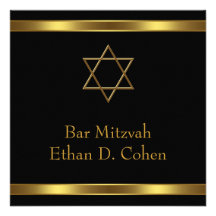 Barre noire Mitzvah d'étoile de David d'or Invitations Personnalisées