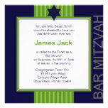 Barre ruban vert et bleu de Mitzvah d'étoile de Da Invitations Personnalisables