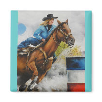 Barrell Racer Painting on Customizable Products Fridge Magnets