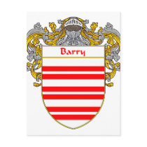 Barry Coat of Arms/Family Crest (Mantled) Postcard