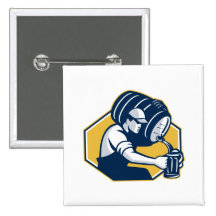 Bartender Pouring Keg Barrel Beer Retro Pinback Buttons