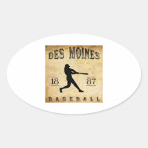 Base-ball 1887 de Des Moines Iowa Autocollants Ovales