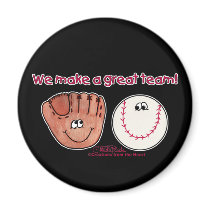 Baseball and Baseball Glove Team Fridge Magnets