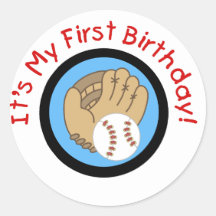 Baseball and Glove 1st Birthday Tshirts and Gifts Round Sticker
