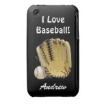 Baseball and Mitt-I Love Baseball-Personalize Name iPhone 3 Cases