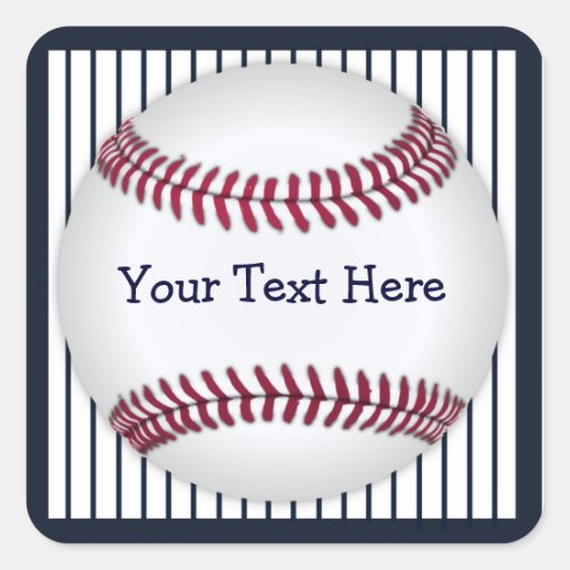 Baseball Blue Pin Stripes Personalized Square Stickers