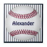 Baseball Blue Pinstripes Personalized Ceramic Tiles