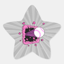 baseball breaking through brick wal pink girls stickers