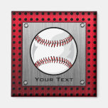 Baseball; Brushed Aluminum look Fridge Magnets
