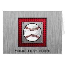 Baseball; Brushed Aluminum look Greeting Cards