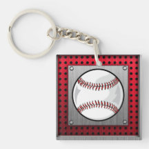 Baseball; Brushed Aluminum look Square Acrylic Key Chain