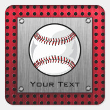 Baseball; Brushed Aluminum look Square Sticker