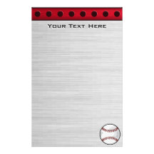 Baseball; Brushed Aluminum look Stationery Design
