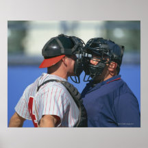 Baseball Catcher and Umpire Arguing Posters