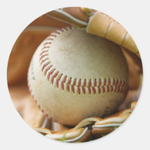Baseball Glove and Ball Round Stickers