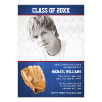 Baseball Graduation Blue Red Photo invitations