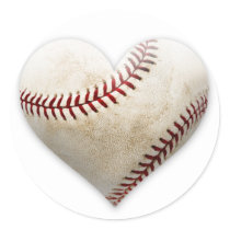 Baseball Heart Round Stickers