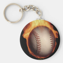 Baseball On Fire Keychain