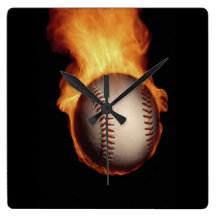 Baseball on Fire Wall Clock