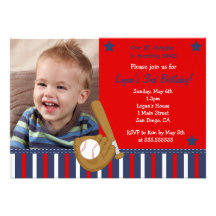 Baseball Photo Birthday Invitations