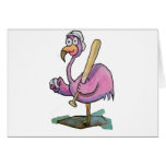 Baseball Pink Flamingo Whimsical Watercolor Greeting Card