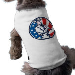Baseball player holding bat american flag woodcut pet shirt
