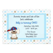 Baseball Puppy 1st Birthday Invitation for Boys