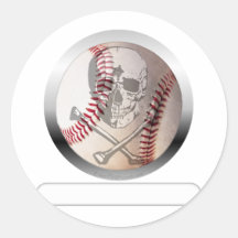 Baseball Skull and Crossbones Round Sticker