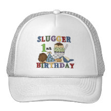 Baseball Slugger 1st Birthday Tshirts and Gifts Trucker Hats