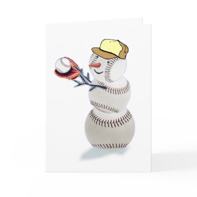 Baseball Snowman Christmas Greeting Cards by TheSportofIt