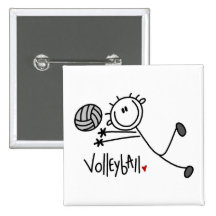 Basic Male Stick Figure Volleyball Pinback Buttons