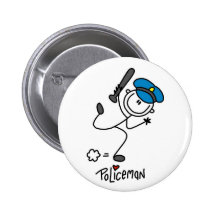 Basic Stick Figure Police Officer Pinback Buttons