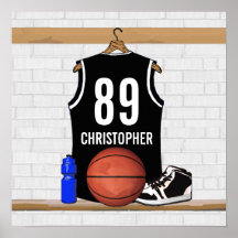 Basket-ball noir personnalisé Jersey Affiches
