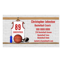 Basket-ball personnalisé Jersey (rouge blanc) Cartes De Visite Professionnelles