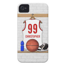 Basket-ball personnalisé Jersey (rouge blanc) Coques iPhone 4
