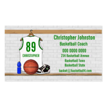 Basket-ball personnalisé Jersey (whitegreen) Modèle De Carte De Visite