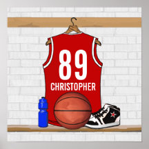 Basket-ball rouge personnalisé Jersey Posters