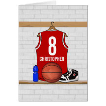 Basket-ball rouge personnalisé Jersey Carte De Vœux