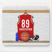 Basket-ball rouge personnalisé Jersey Tapis De Souris