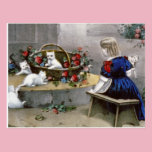 Basket Full of White Kittens and Red Roses postcards