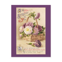 Basket of Mums Vintage Birthday Postcards
