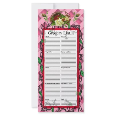 Basket of Red and White Roses Design Grocery List Custom Rack Card by Lynnes_creations
