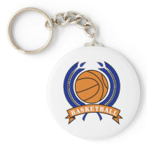 basketball laurel emblem orange and blue key chain