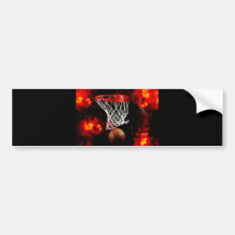 Basketball Net, Ball & Flames Bumper Stickers