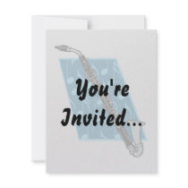 Bass Clarinet with Blue Background and Music Notes Invitation