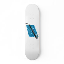 Bass Clarinet with Blue Background and Music Notes Skateboard Deck