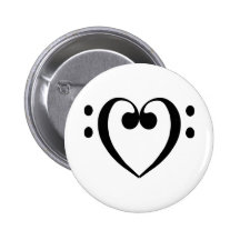 Bass clef heart (black) pinback buttons