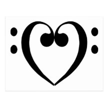 Bass clef heart (black) post card